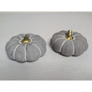 Set Of 2 Robert Stanley Decorative Pumpkins Stone Gray 5" Each